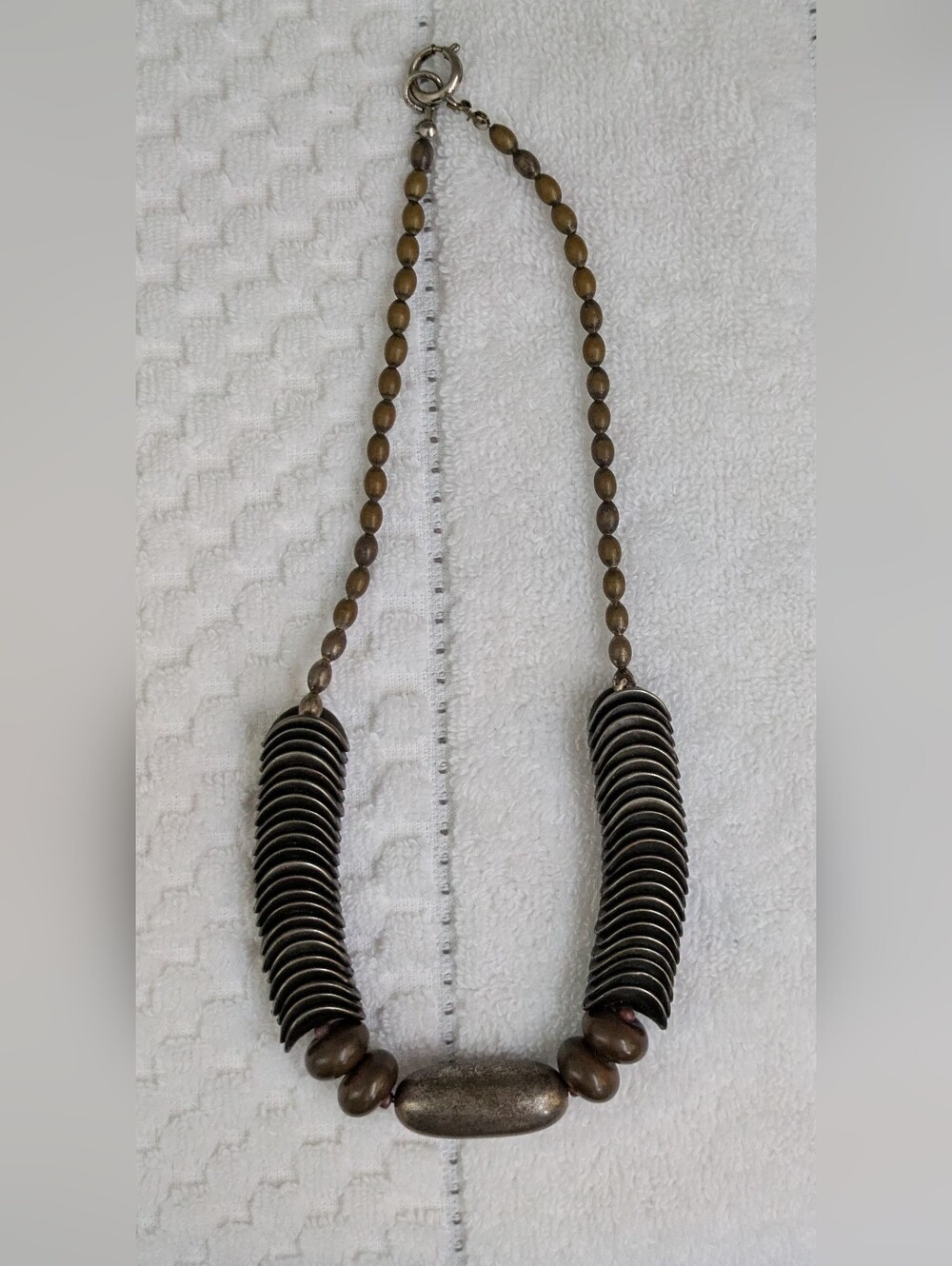Vintage Rustic Brown Bead and Disc Statement Necklace